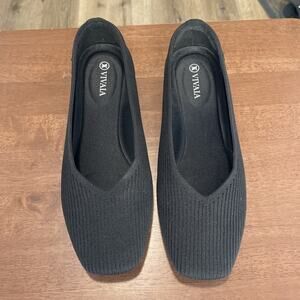 Vivaia Black Margot Cloud Walker Slip On Square Toe Flats Size 38.5 US 7.5 8